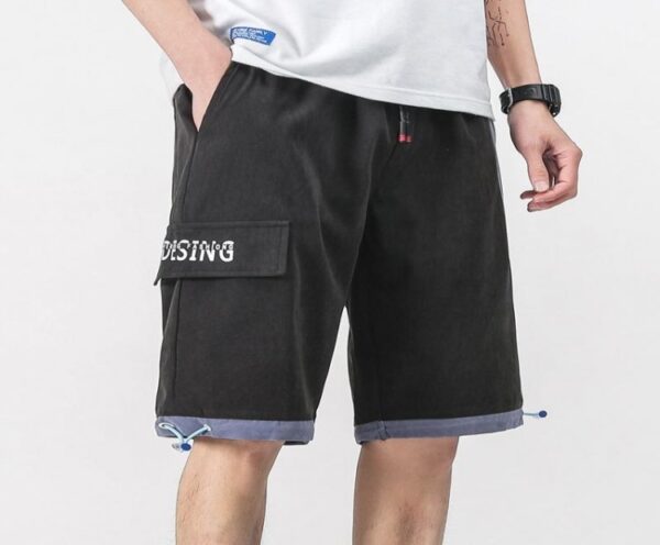 Summer new men all match solid color casual shorts pants straight loose cropped trousers with belt