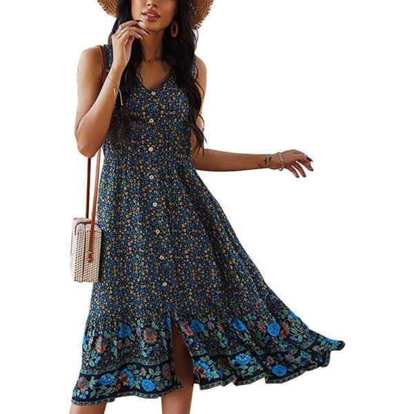 Foral sleeveless dress navy blue S