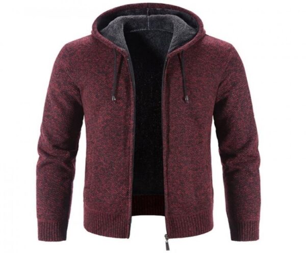 Winter Cardigan Mens Hooded Collar Fleece Warm Sweaters Coat Men Hoodies Jacket Solid Color Zipper Cardigan Sweater